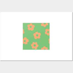 Chunky Retro Flowers - Bright & Colorful Green and Orange Posters and Art